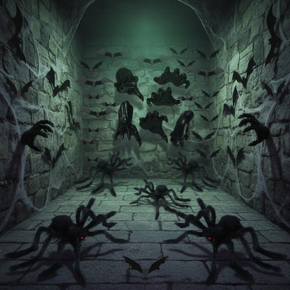WinnerWhy 38 Pcs Halloween Wall Decor Set, Include Wall Mounted Creepy Reaching Hands Spiders Bats Stickers for Window Door Indoor Outdoor DIY Scary Decorations