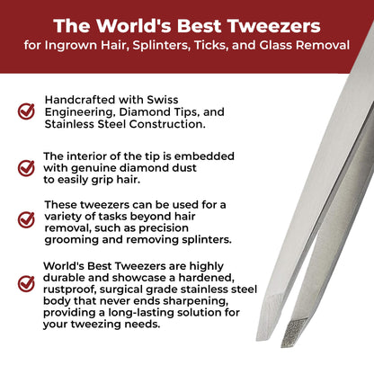 WBT Diamond Tip Tweezer- Grabs Hair from the Root, Diamond Coated Slant Tips Precision Tweezer for Eyebrow, Facial & Ingrown Hair Removal - Perfectly Aligned Tips Surgical Grade Steel Tool