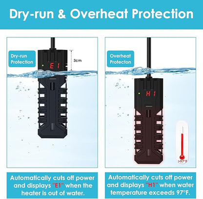 25W Aquarium Heater, Adjustable Small Fish Tank Heater, with Digital Display, Overheat Protection & Dry Run Protection, for 1-5 Gallon Water