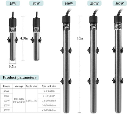 HITOP Mini Submersible Aquarium Heater -50W Digital Heater for Fish Tank Turtle Tank, for Saltwater and Fresh Water with Temperature Controller