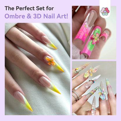 SAVILAND 3D Patting Gel Polish Kit: 9 Colors Pat Gel Polish Palette No-Wipe Blooming Gels Nail Polish 3D Nails Sculpting Gels with Flowers Shape Silicone Mold Sponges for Ombre Aura Nails Art DIY