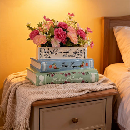 Book Planter Decor - Cute Bookshelf Plant Pots, Small Book Shaped Ceramic Planters, Book Flowers Vase with Drainage Hole, Classic Titles Bookstack for Book Lovers Gifts for Home Bedrooms, Living Rooms