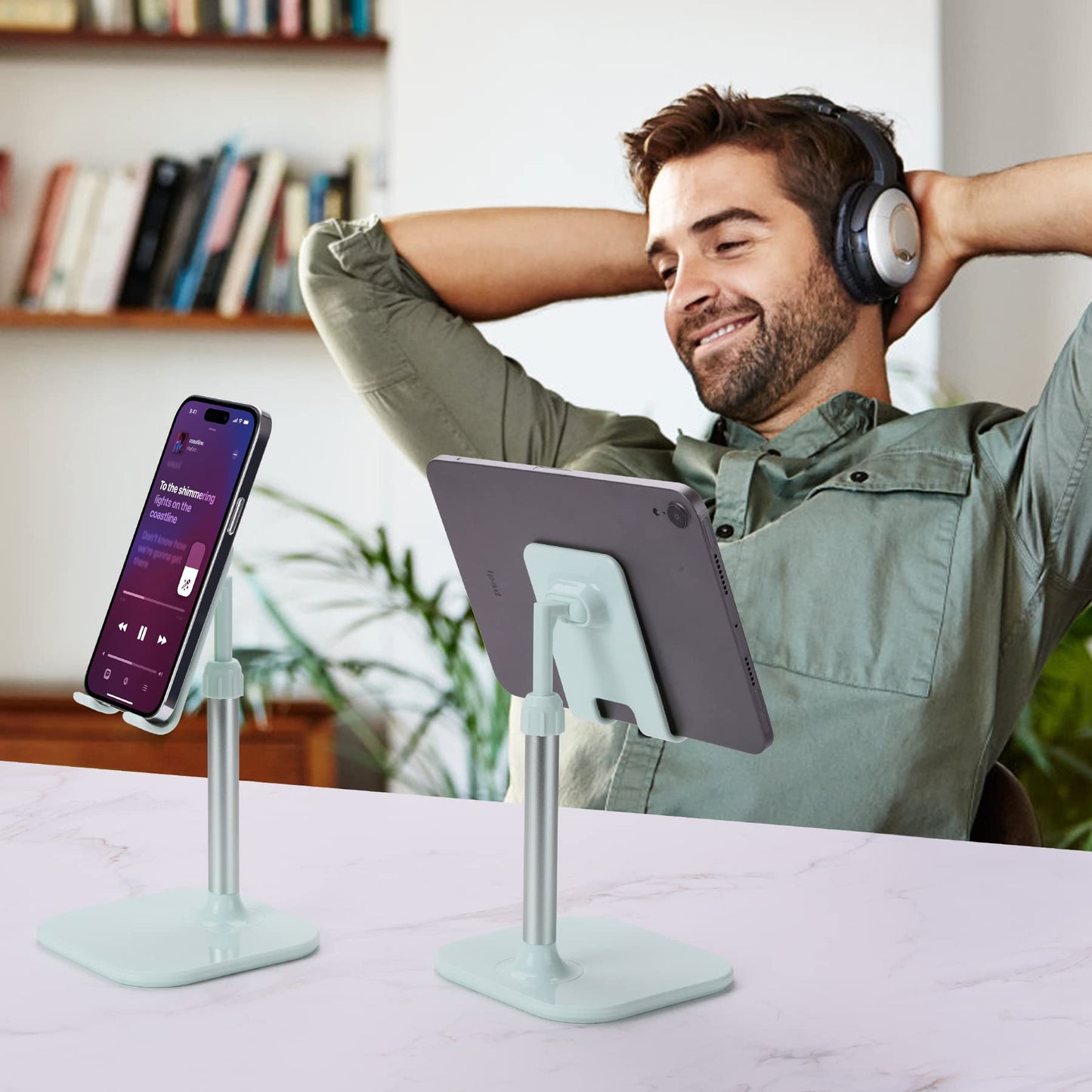 Doboli Cell Phone Stand, Phone Stand for Desk, Phone Holder Stand Compatible with iPhone and All Mobile Phones Tablet, Gifts for Adults Women Men Mom Wife, Turquoise