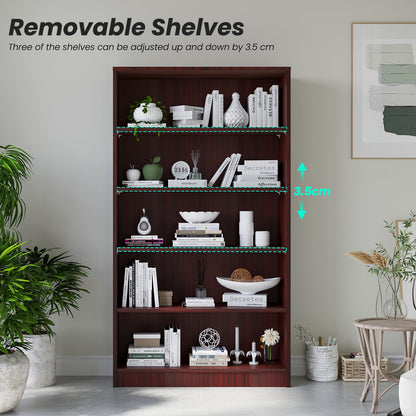 i-VTIES Bookcase Adjustable Storage Shelves,5-Tier Modern Wood Bookcase for Bedroom,60-Inch Bookshelf, Office, Living Room & Library(Mahogany)