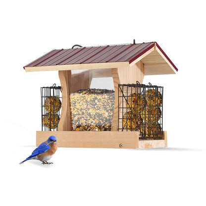XL Hopper Bird Feeder for Outside - DIY Birdfeeder Kits for Adults to Build - Ranch Feeder W/Suet Cages - Heavy Duty 3/4" Red Cedar - Longtime Durability - 10 Lbs Compacity, 13" Size