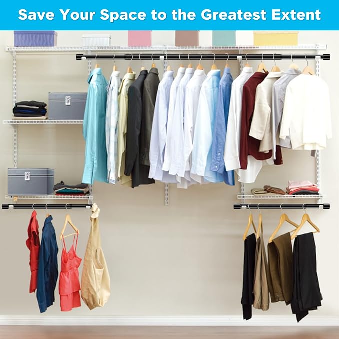INFLATION Adjustable Closet Rod 15-25 Inch Width, 35 Inch Height Black Stylish Clothes Rack, Perfect Organizer With Tension Rod Fits Hangers Ideal For Women, Men and Kids