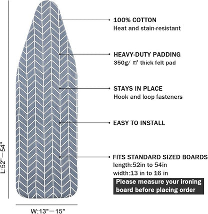 Ironing Board Cover and Pad Standard Size 15 x 54, 3 Pairs of Hook and Loop