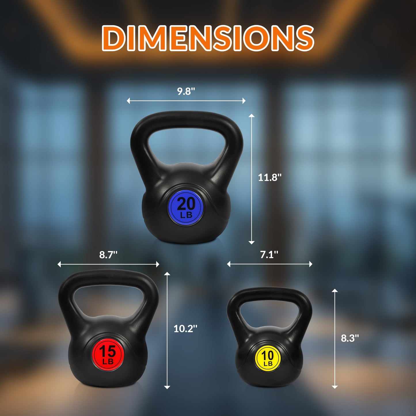 Fitvids Wide Grip 3-Piece Kettlebell Exercise Fitness Weight Set, Include 5 lbs, 10 lbs, 15 lbs and 20 lbs, Set of 3 or Set of 4