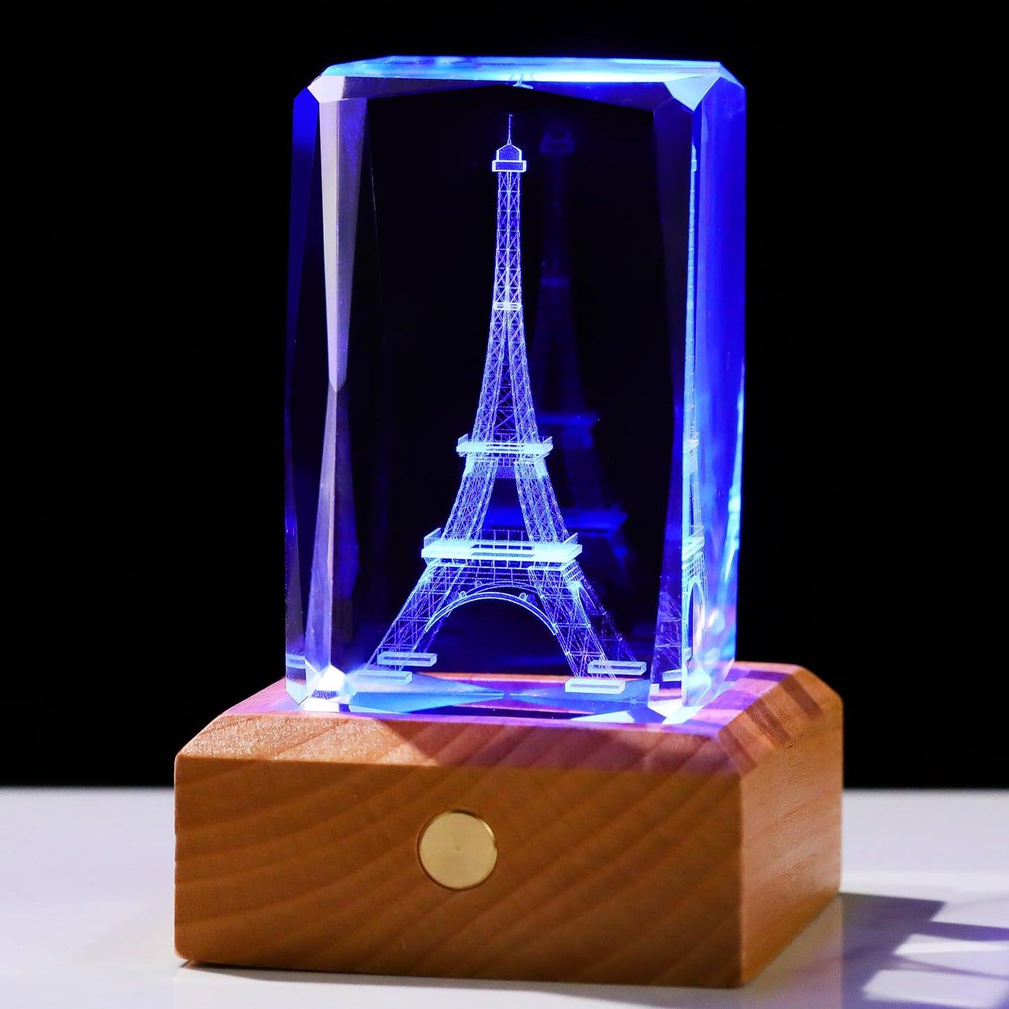 Arikyrist 3D Crystal Eiffel Tower Figurine Paris Gifts for Women, Laser Etched Eiffel Tower Decor with Wooden Light Base, Paris Themed Keepsakes France Souvenirs