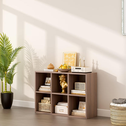 OSCHF 6-Cube Storage Shelf Bookcase - Wooden 3-Tier Floor Standing Open Bookshelf for Home and Office, Cuby Orgainzer, Walnut
