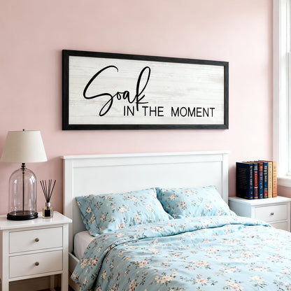 Soak in the Moment Wooden Sign Framed Wall Art, 32''×12'' Rustic Horizontal Motivational Bathroom Quote Wood Plaque above the Bathtub, Farmhouse Long Inspirational Shower Room Saying Wood Sign Wall Decor