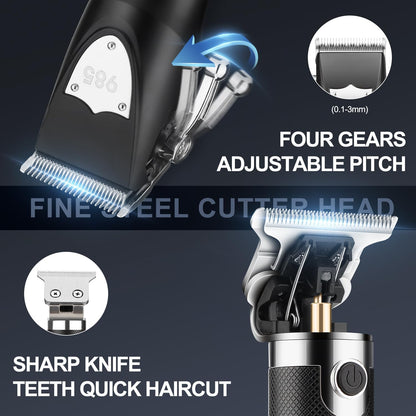 RESUXI Hair Clipper for Men T Blade Zero Gapped Nose Hair Trimmer Set, Professional Cordless Barber Clippers Hair Cutting Machine Haircut Grooming Kit,Black