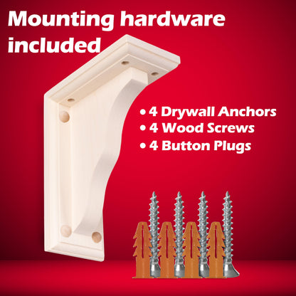WADDELL Two-Way Corner Bracket (1 Count, 9" x 7" x 3.5") | Unfinished Hardwood Corbel for DIY Home Decor | Shelf Bracket w/ Pre-Drilled Countersunk Holes & Mounting Hardware | 5 Lb. Capacity Each