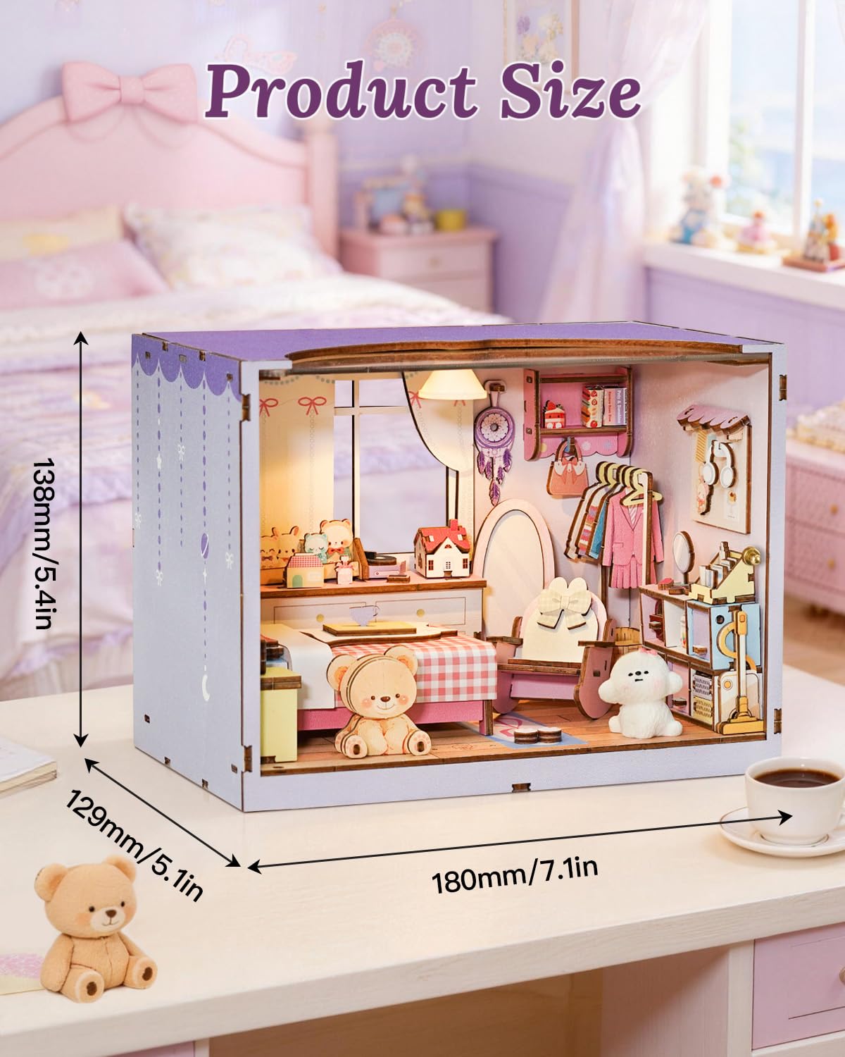 DIY Miniature House Kit-Bedroom, 3D Wooden Puzzles with LED Light Tiny House Mini House Building Kit for Adults, Wooden Adults Crafts Home Decor Gifts for Parents Friends