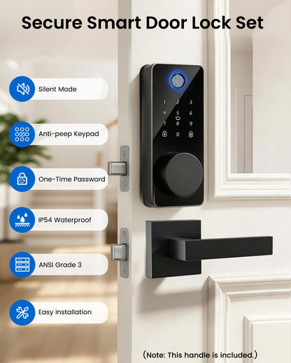 IBLOG Smart Deadbolt Lock with 2 Handle Set, 5-in-1 Keyless Entry Door Lock with Fingerprint, APP Control, Auto Lock, IP54 Waterproof, Temporary Passcode for Front Door