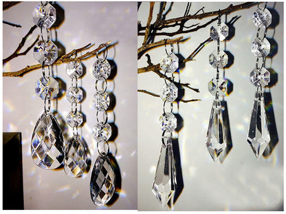 60 PCS Clear Acrylic Crystal Beads for Christmas Ornaments Tree Decorations Garland Chandelier Hanging Wedding Party Celebration Decor (Teardrop+Icicle)