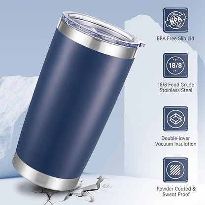 20 oz Tumbler Stainless Steel Tumblers with Lid Double Wall Vacuum Insulated Coffee Mug 20oz Powder Coated Cup for Hot and Cold Drinks, Navy, 1 pack