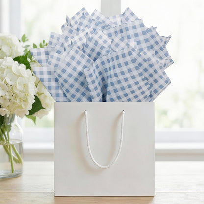 UNIQOOO 120 Sheets Dusty Blue Gingham Tissue Paper, Buffalo Plaid Gift Wrapping Tissue DIY Art Craft Tissue Paper for Wedding Birthday Baby Shower Bouquet Supplies, 20 x 14 Inch