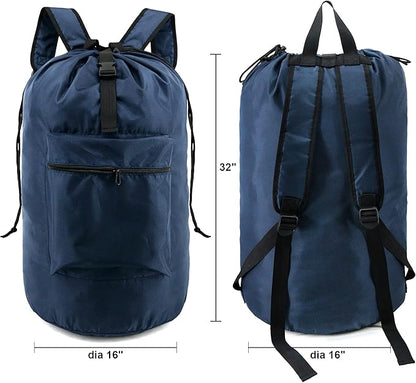BeeGreen Navy Blue Travel Laundry Bag w Drawstring & Handle College Dorm Room