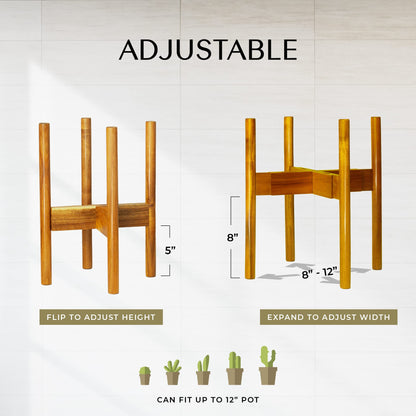RAINBLELAND Acacia Hardwood Adjustable Plant Stand Indoor, Planter Stand Pot, Mid Century Modern Planter Holder for Indoor Plants, Outdoor Pedestal fits 8 9 10 11 12 Inches Pots, Wooden Pedestal Only