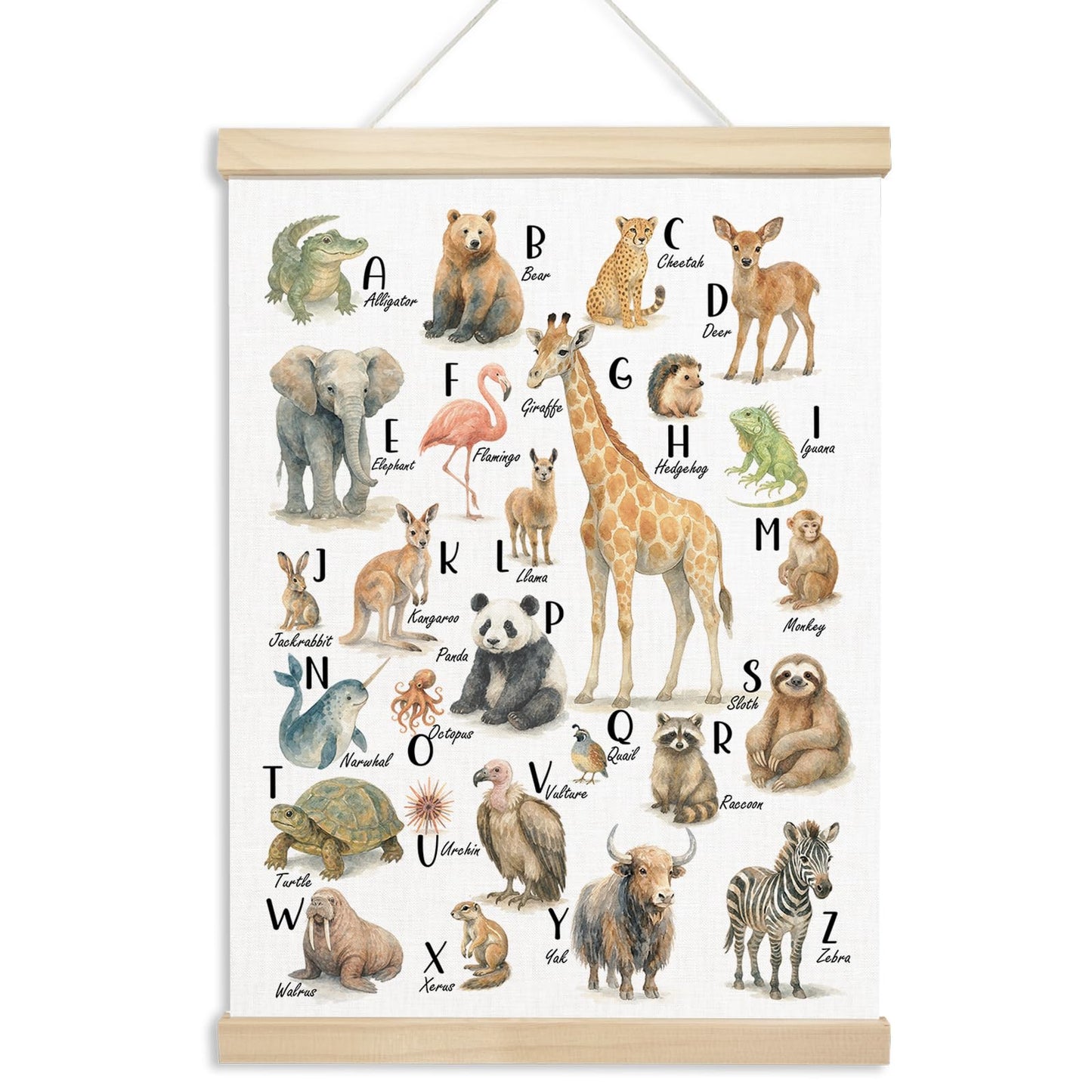 Xmsaitar Classroom Animals Zoo Alphabet Poster Hanger Frame Wall Decor, Cute ABC Prints for Wall Hanging Decor Art, Nursery Educational Banner for Kids Toddler Room Dorm Playroom Preschool 12x16in