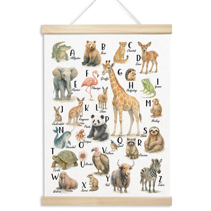 Xmsaitar Classroom Animals Zoo Alphabet Poster Hanger Frame Wall Decor, Cute ABC Prints for Wall Hanging Decor Art, Nursery Educational Banner for Kids Toddler Room Dorm Playroom Preschool 12x16in