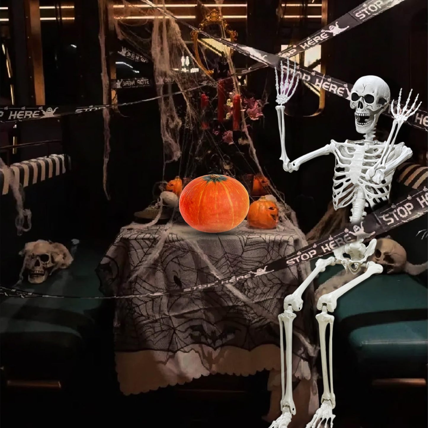 Wocst 5.4Ft Halloween Life Size Human Skeletons Poseable Life Size Skeletons with Rope Plastic Human Bones with Movable Joints for Halloween Decoration