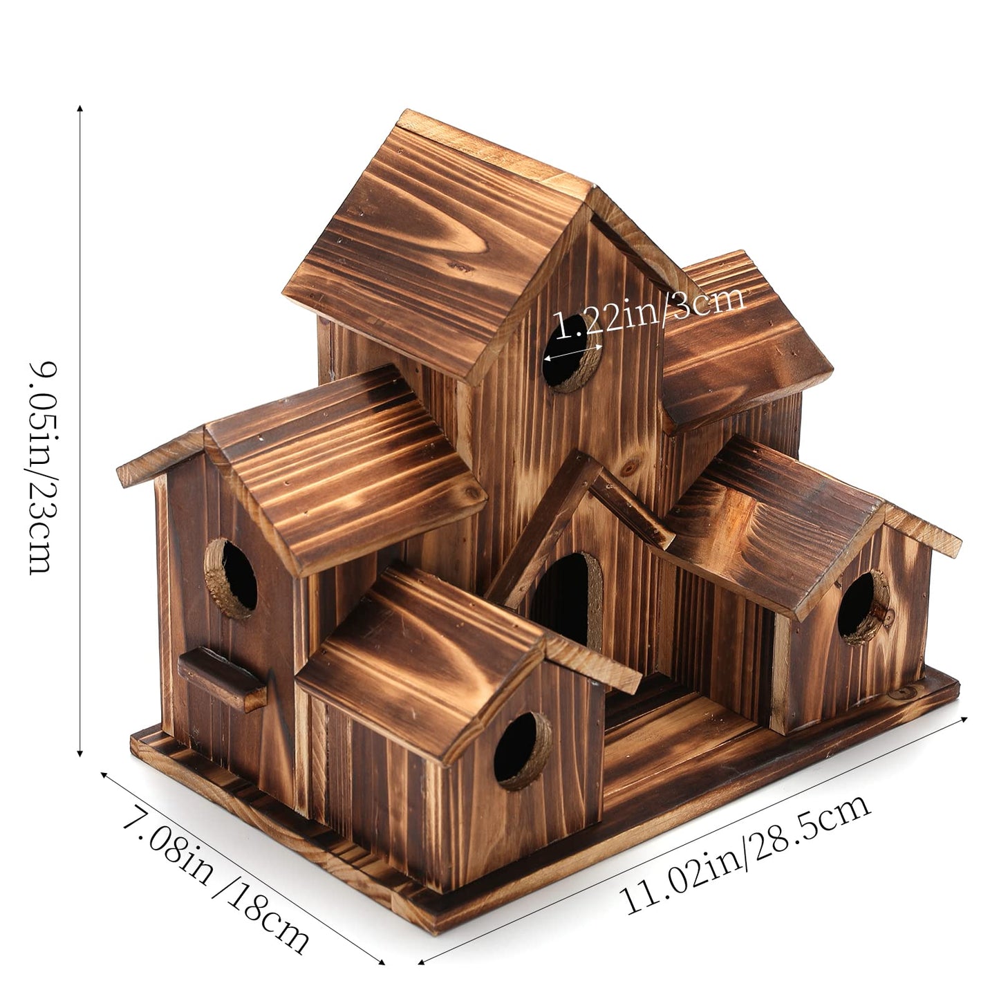 Bird Houses for Outside Hanging,6 Hole Wooden Bird Houses Largel Bird House for Backyard/Courtyard/Patio Decor Hummingbird House