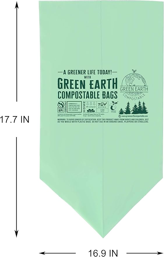 Green Earth Compostable Small Kitchen Food Scrap Trash Bags, Extra Thick 0.71
