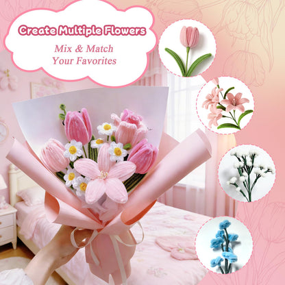 Qiorgar 680 PCS Pipe Cleaner Flower Crafts Kit – 5 Colors Bulk Pipe Cleaners for DIY Pink Flowers, All in One Chenille Stems Art and Craft Supplies for Gift