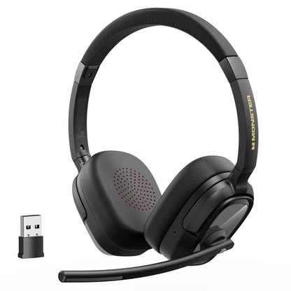 Monster VoiceLink 200 Wireless Headset with Mic for Work, Bluetooth V5.4 Headphones with AI Noise Cancelling Mic & USB Dongle, 60H Playtime & Mic Mute for Computer/Laptop/PC/iPhone/Android