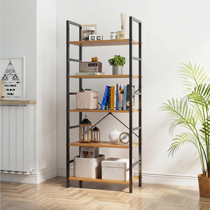 DUMOS 5 Tiers Bookshelf, Classical Book Shelf, Tall Display Shelves in Living Room/Home/Office, Storage Organizer for CDs/Books/Movies, Wood