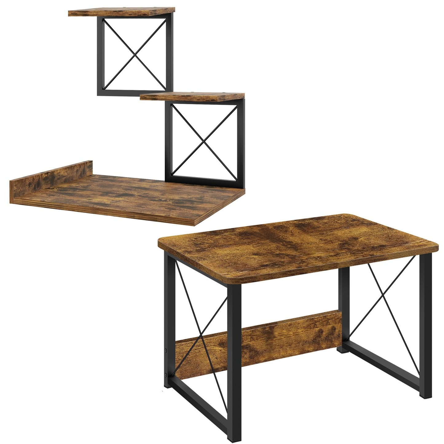 ELITEROO Wood Desktop Shelf, 3 Tier Desk Shelves + Printer Stand, Small Bookshelf Organizer, Printer Riser Stands, Office Storage Rack and Cubicle Organizers Accessories for Dorm Office Home, Brown