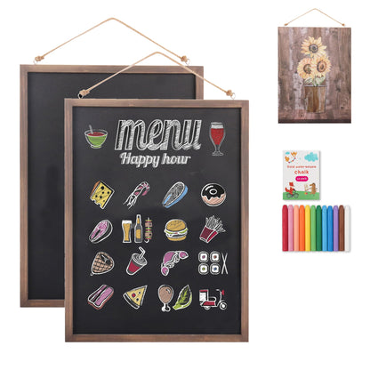 SELEAD 2-Pack Solid Wood Frame Chalkboard Signs with Dustless Chalk - 12"x16" Small Wall Hanging Chalk Board, Double-sided Message Menu Board + Rustic Sunflower Art Decor for Business, Home, Farmhouse
