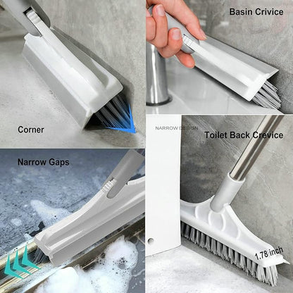 2 in 1 Floor Scrub Brush with V-Shape Stiff PVC Bristles, Stainless Steel Handle