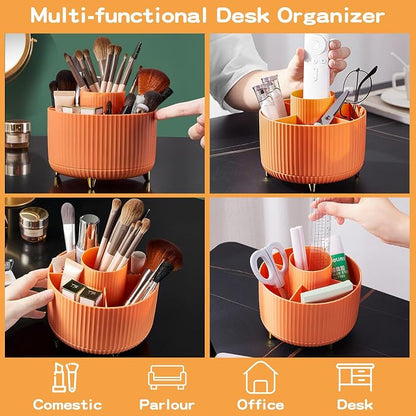 fanado 360° Rotate Makeup Brush Holder Organizer, Makeup Organizers Countertop, Makeup organization and Skincare Storage for Vanity, Desktop, Bathroom (Orange)
