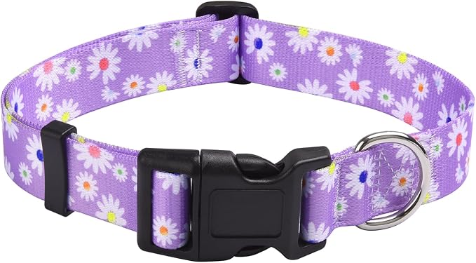 MarukoPet Dog Collar, Adjustable for Small Medium Large Dogs Puppy, Cute Design with Bohemia Floral Tribal Geometric Patterns Boys Girls Dog Collar(Purple Daisy-M)