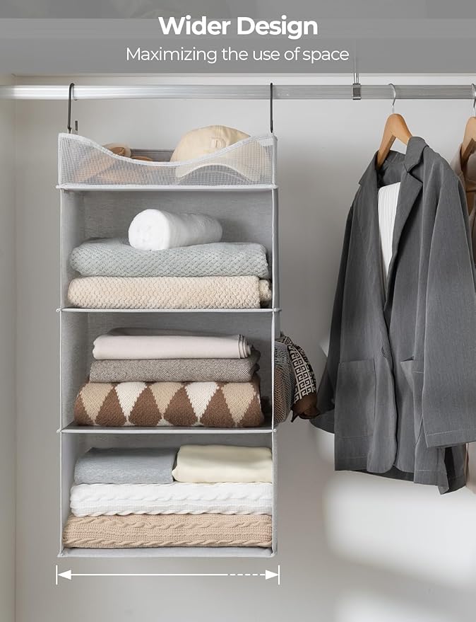 StorageWorks Hanging Closet Organizer, 3-Shelf Hanging Closet Shelves