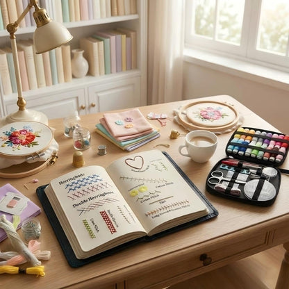 2026New Portable Embroidery Stitch Book Kit,embroidery sampler practice book diy Embroidery for beginners with instructions Gift for Easter All-Scenario Stitch Guide for Adults & Craft Lovers (1 Set)