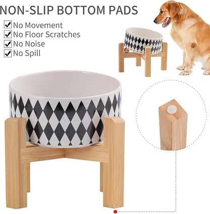 Elevated/Raised 15°Tilted Anti Slip Ceramic Dog Bowl for Small/Medium Breeds,Slanted Bulldog Big Face Pet Food Water Feeding Dish with Stand for Cats and Dogs (3.6 Cups/28 OZ) Black Chestnut