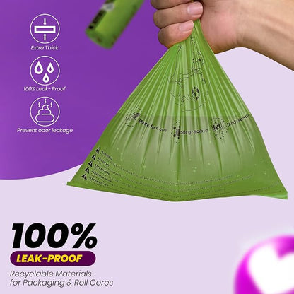 Dog Poop Bags-150 Counts with Leash Dispenser (10 Rolls), Biodegradable Poop Bags, Eco-friendly and Easy to Open, Thick Dog Waste Bags (Green)