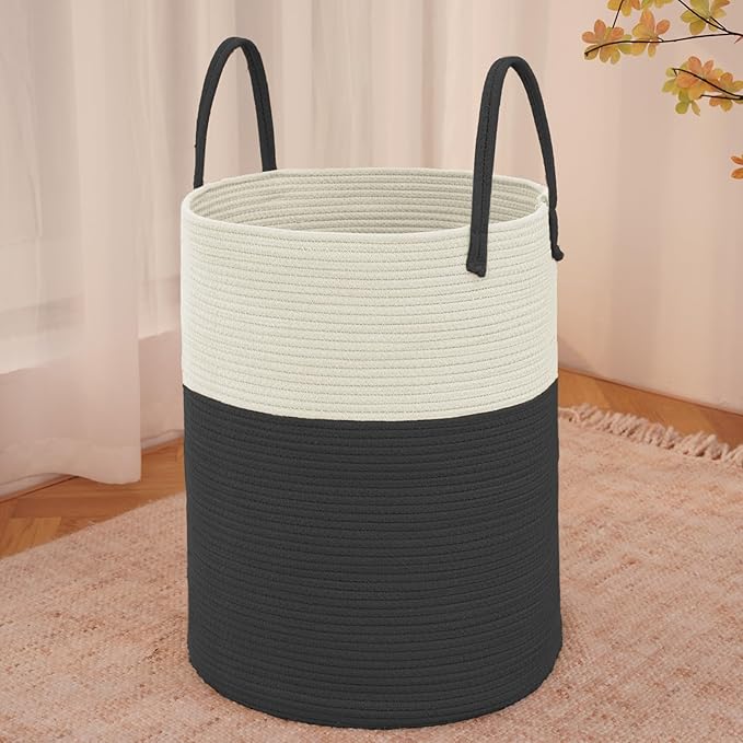 Large Woven Laundry Basket Hamper, 80L Cotton Rope Storage Bin