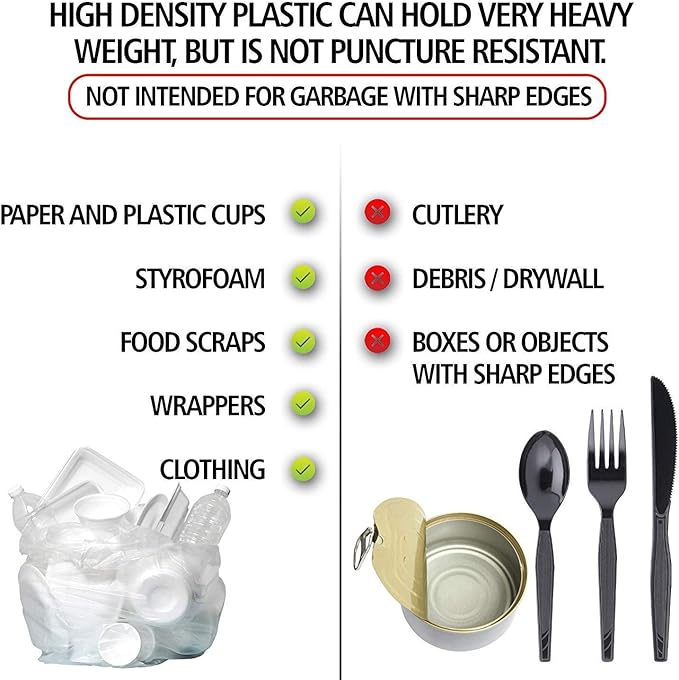 Aluf Plastics High Density Trash Bags, 60 Gallon, 22 Micron,