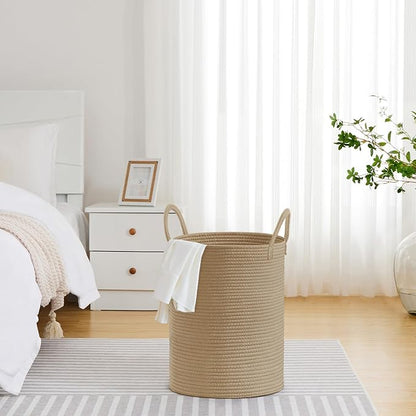 VIPOSCO Large Laundry Hamper, Tall Woven Rope Storage Basket