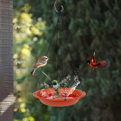 OVZILKI Bird Baths for Outdoors Heavy Duty, 16 inch BirdBath Bowl Only with Rust-Proof Black Chains, Hanging Bird Bath Hanging Bird-Feeder for Garden Backyard Decor (Terracotta 1 Pack)