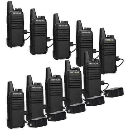 Retevis RT22 Walkie Talkies Rechargeable,Long Range Two Way Radio,2 Way Radio for Adults, Handsfree VOX Mini, for Business Office School Church Restaurant Retail(Black,10 Pcs, 5 Box)