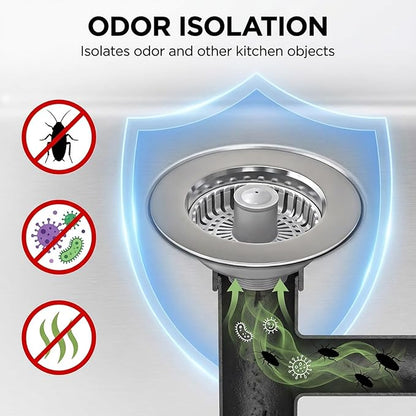 Kitchen Sink Stopper, 3 in 1 Pop Up Kitchen Sink Drain Strainer,