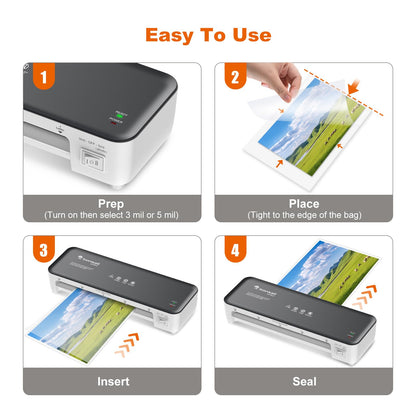 Bonsaii Laminator Machine, 9 Inch Laminators Machine with 50 Laminating Sheets, Laminator with Never Jam Technology for Doc/Posters/Photo, Simple Convenient for Home, Office and School - L418-C Grey