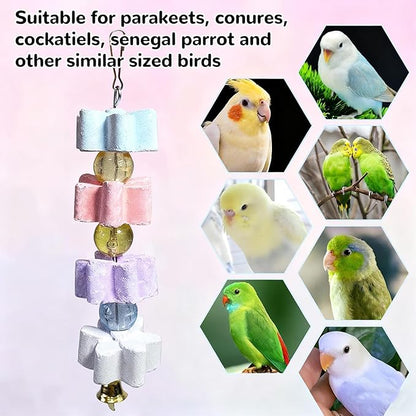 4Pieces Parrot Beak Trimmer Bird Beak Grinding Stone Teeth Lava Block Mineral Calcium Rock Chewing Toys with Bell for Parakeet Conure Budgies Rabbit Chinchilla Hamster