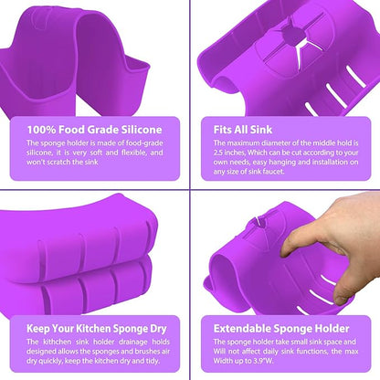 Sponge Holder for Kitchen Sink, Silicone Sink Saddle Caddy Organizer Rack